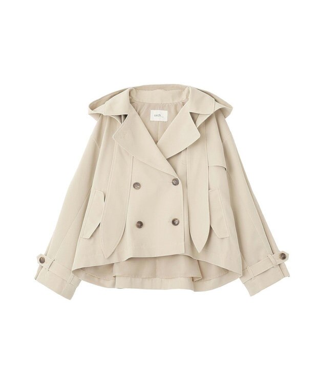 earth music&ecology 2WAYフードショートフレアトレンチ Beige