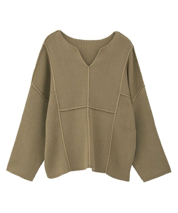 Green Parks リブ切替Ｖネックニットプルオーバー Khaki