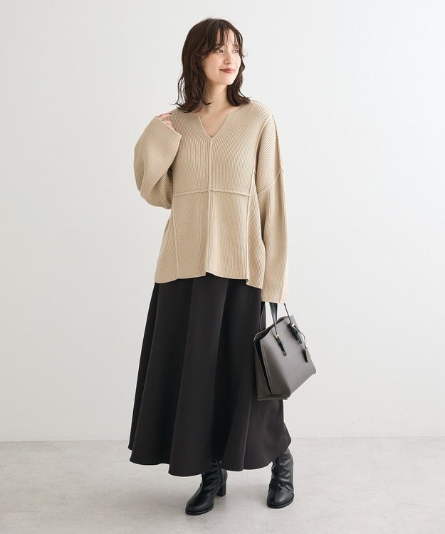 Green Parks リブ切替Ｖネックニットプルオーバー Light Beige