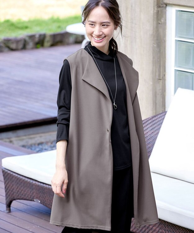 Tiaclasse 【洗える】バックタックロングジレ モカ