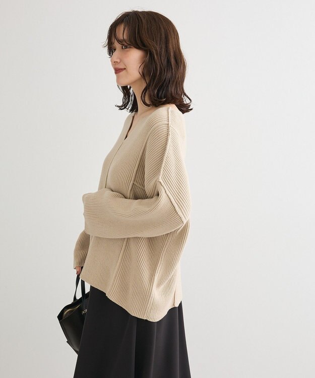 Green Parks リブ切替Ｖネックニットプルオーバー Light Beige