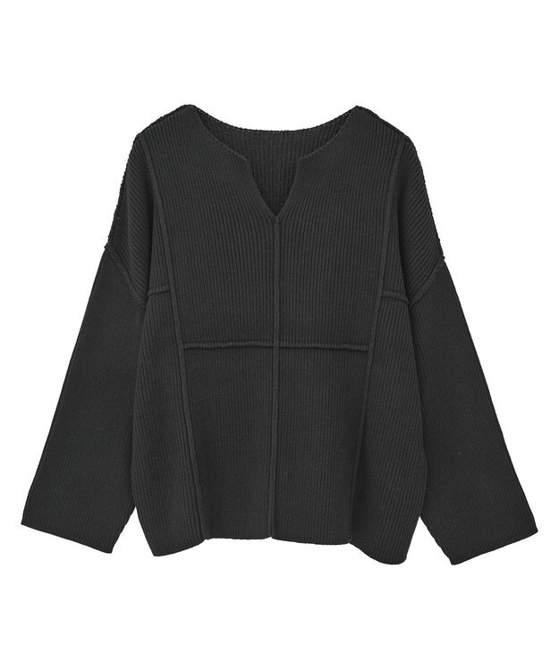 Green Parks リブ切替Ｖネックニットプルオーバー Black