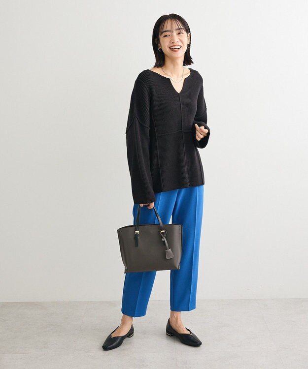 Green Parks リブ切替Ｖネックニットプルオーバー Black