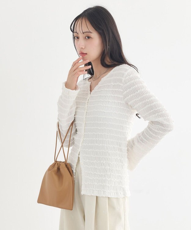 earth music&ecology 【予約】シャーリングカットカーディガン アイボリー