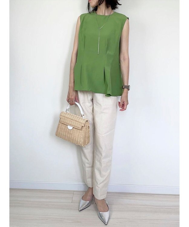 Green Parks AnriettMusee ノースリーブタックペプラムブラウス Green