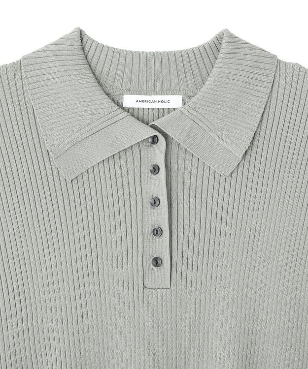 AMERICAN HOLIC フレンチスリーブリブニットポロ Green