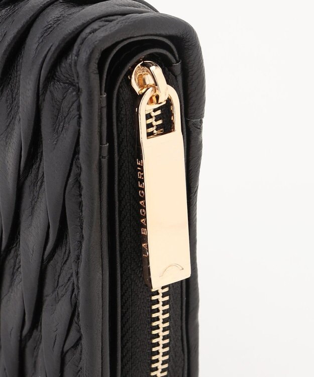 LA BAGAGERIE シープレザープリーツ加工二つ折り財布 ブラック