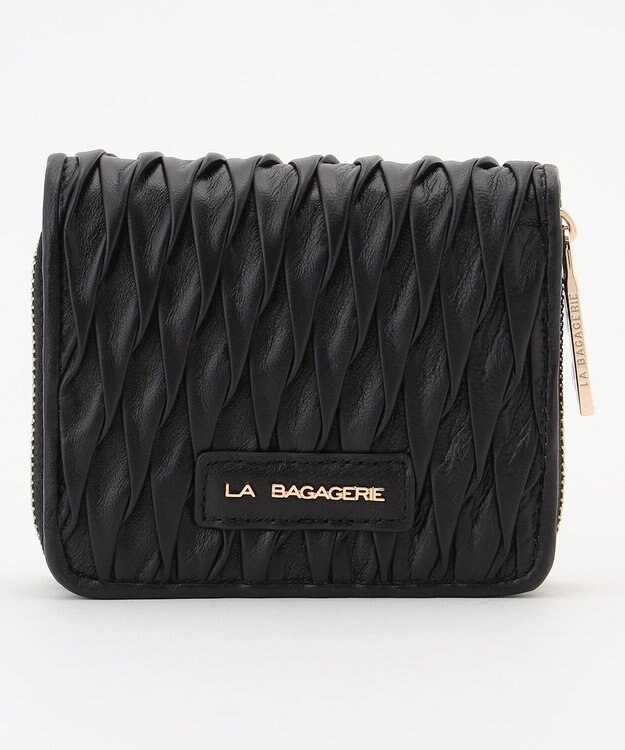 LA BAGAGERIE シープレザープリーツ加工二つ折り財布 ブラック