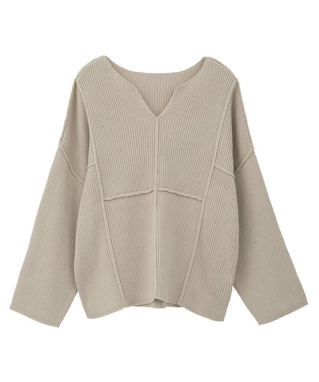 Green Parks リブ切替Ｖネックニットプルオーバー Light Beige
