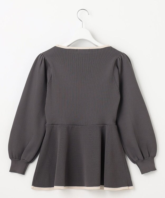 Feroux 【洗える】バイカラーペプラム ニット グレー系1