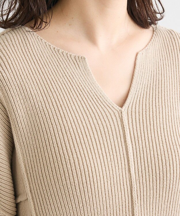 Green Parks リブ切替Ｖネックニットプルオーバー Light Beige