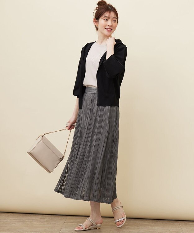 ANY SIS 【洗える】ストライプメッシュレース スカート スレート