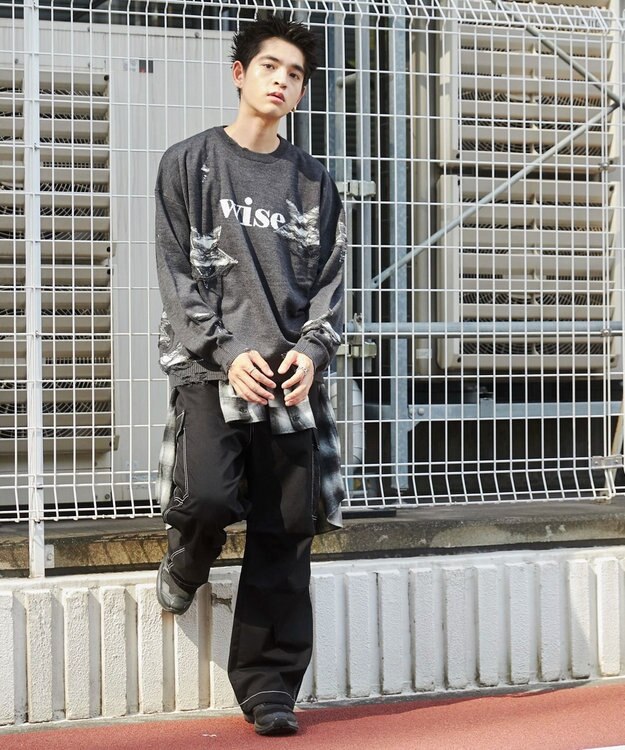 WEGO 【ユニセックス着用ITEM】ダメージジャガードニットプルオーバー スミクロ