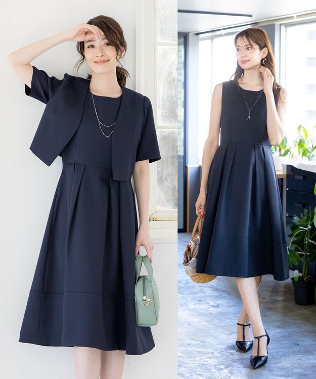 Tiaclasse L 【洗える】ボレロ＆ワンピースセット ネイビー