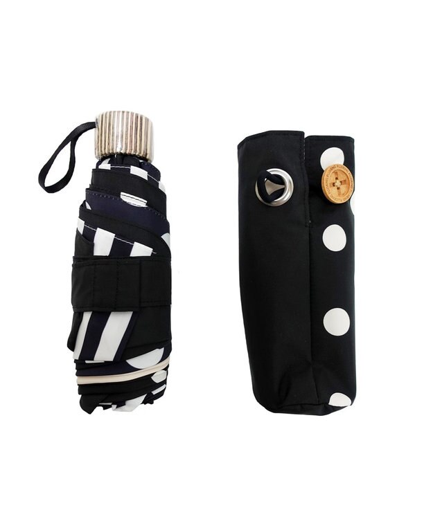 +RING プラスリング レディース向け 晴雨兼用 折傘 BLK/DOT T1335 黒