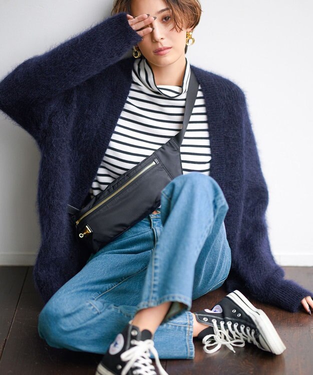 23区 S オーガニックコットンリブ タートルネック カットソー ブラックボーダー