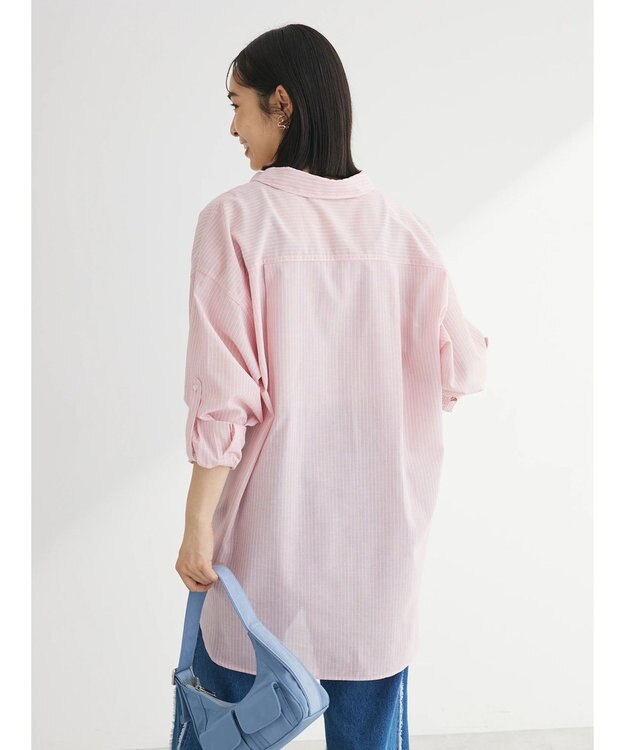 Green Parks 綿麻混タブ付オーバーサイズシャツチュニック Pink