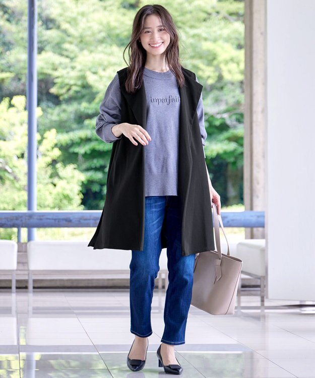 Tiaclasse 【洗える】バックタックロングジレ ブラック