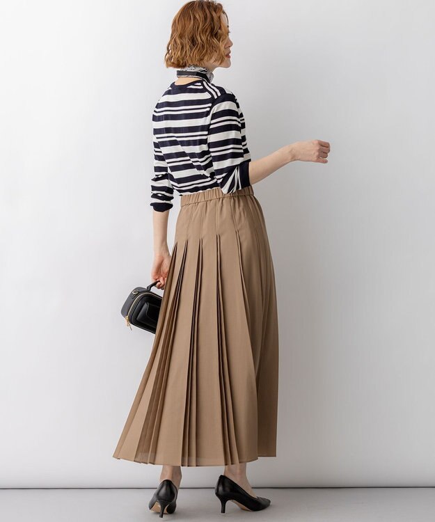 23区 L 【先行予約】プレミアムビオコットン クルーネック ボーダー ニット ネイビー×オフ