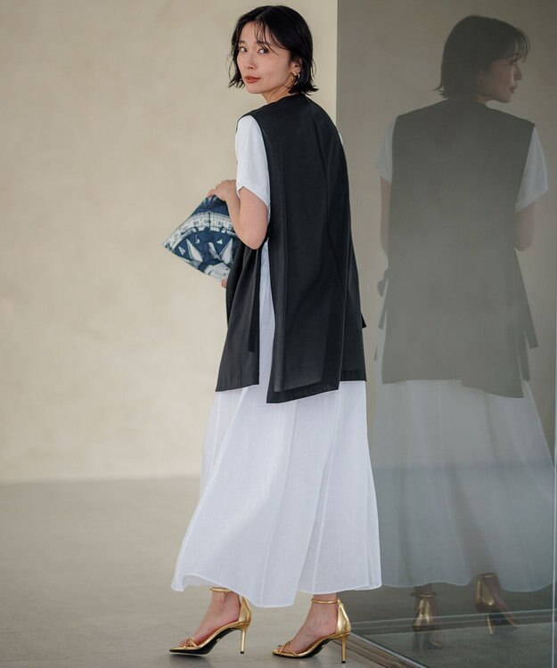 23区 【洗える】シアーマットクロス ジレ ブラック系