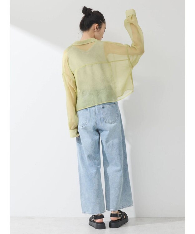 earth music&ecology ソデスリットクロップドシャツ Lime Green