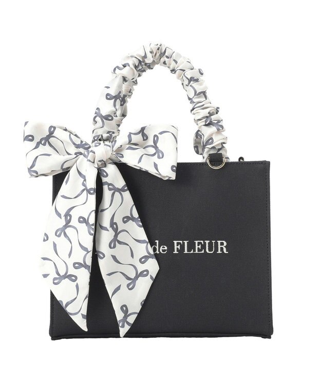 Maison de FLEUR スカーフ付きギャザーハンドル２Ｗａｙバッグ Black