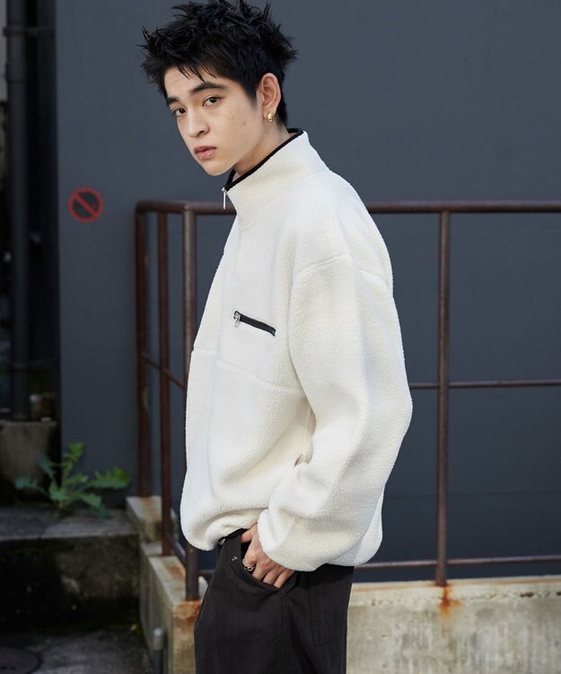 WEGO 【ユニセックス着用】フリース　ハーフZIPプルオーバー オフホワイト