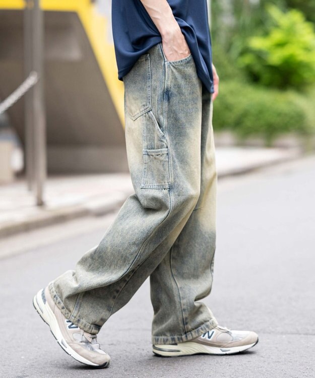 WEGO 【ユニセックス着用ITEM】イージーバレルレッグペインターパンツ デニム淡加工色