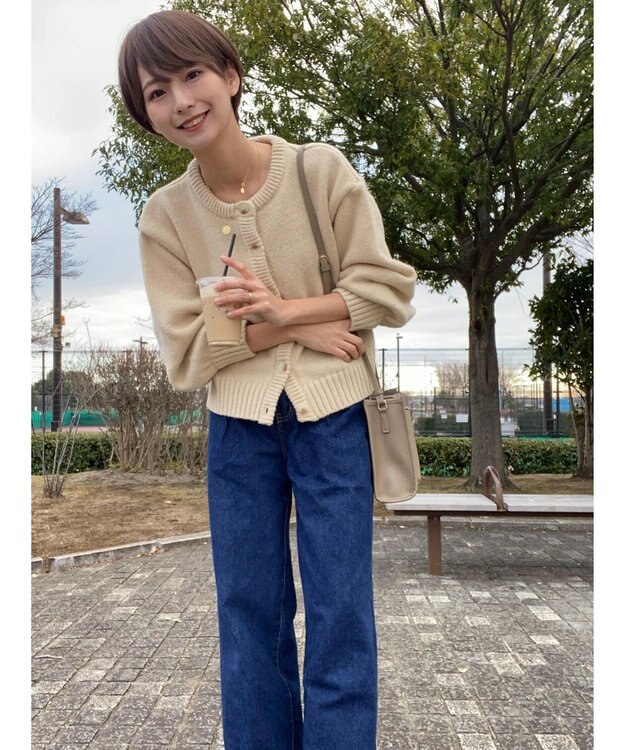 Green Parks クルーネックカーディガン Beige
