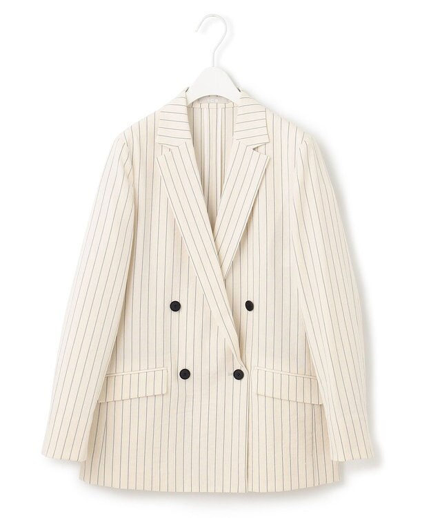 ICB 【洗える】 LooseWeave ストライプ柄ダブルブレストジャケット オフホワイト×ブラック系