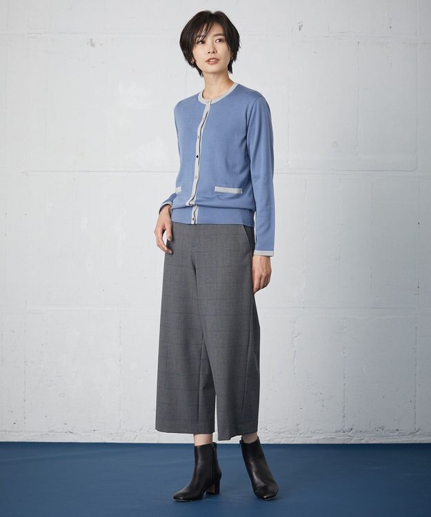 J.PRESS LADIES 【洗える】トリムツイン ニット サックスブルー系