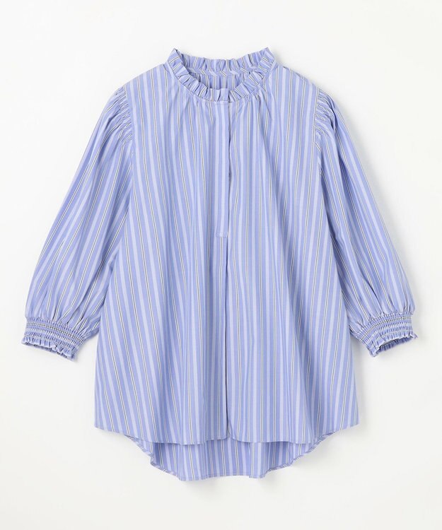 ANY L 【接触冷感/UVカット/抗菌防臭/速乾】エニイファンクション シャーリングブラウス ブルーランダムストライプ