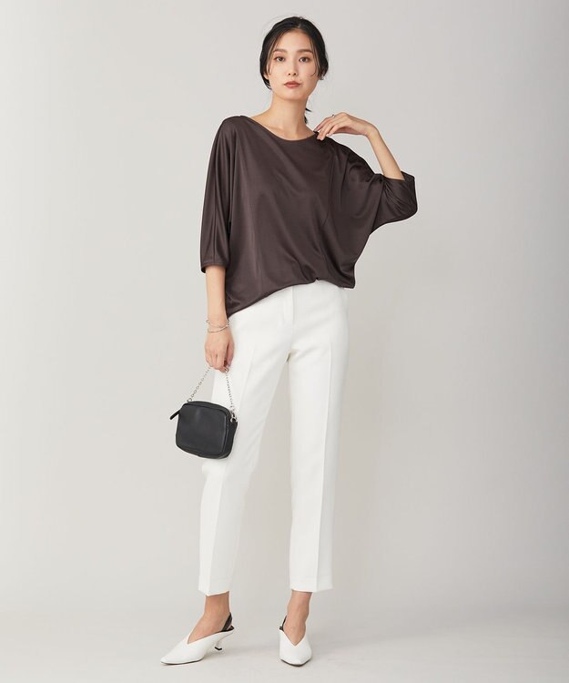 ICB 【洗える】トリアセサテンスムース 7分袖プルオーバー ダークブラウン系