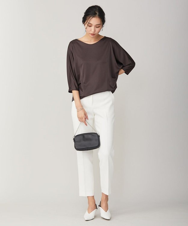 ICB 【洗える】トリアセサテンスムース 7分袖プルオーバー ダークブラウン系