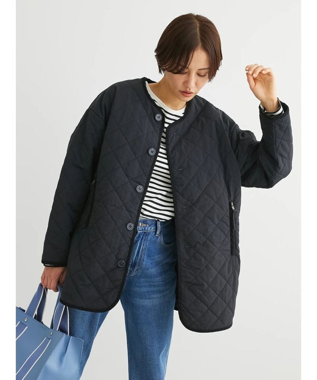 Green Parks キルティングノーカラーブルゾン Dark Navy