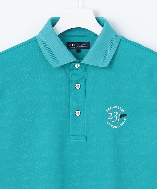 23区GOLF 【MEN】【吸水速乾・UVケア】ロゴジャガード 半袖ポロシャツ ターコイズブルー系