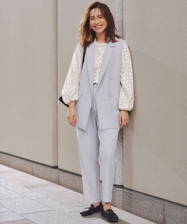 ANY L ポコポコバルーン袖ブラウス オフ×ブラックドット