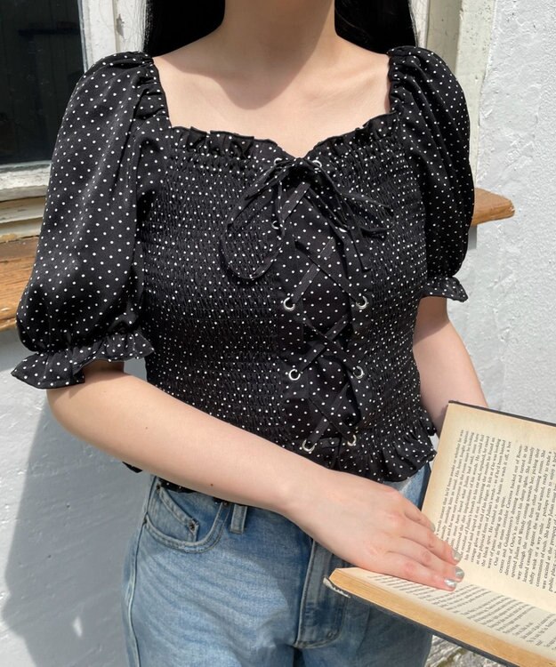 WEGO レースアップシャーリングブラウス ブラックその他