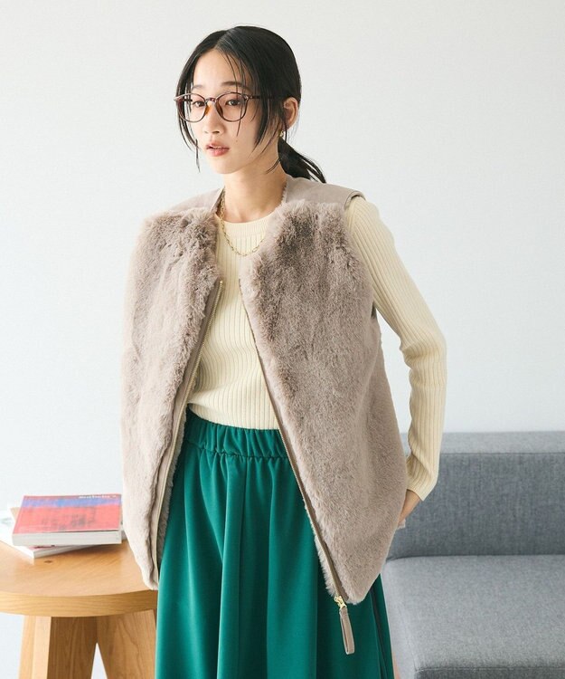 CRAFT STANDARD BOUTIQUE エコファー×ムートンチュニックベスト Mocha