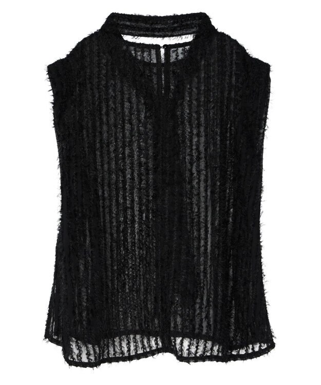 Green Parks ボウタイ付きフェザーノースリーブプルオーバー Black