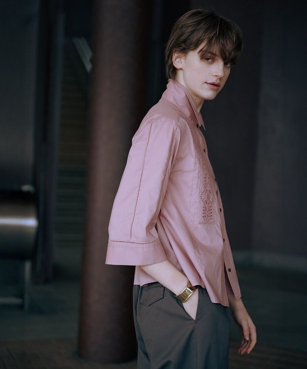 J.PRESS LADIES 【洗える】セルロースライト刺繍  シャツ ブラウス ローズピンク系