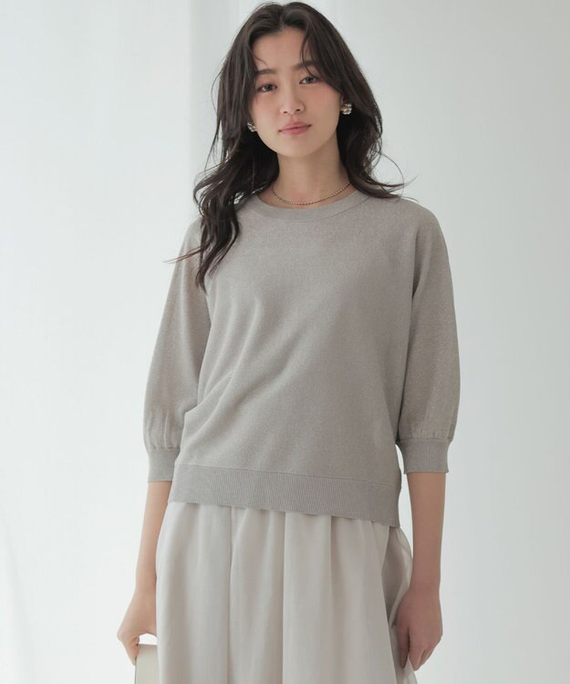 組曲 L 【先行予約・前後着用可】ドルマンスリーブライトラメ ニット グレージュ系