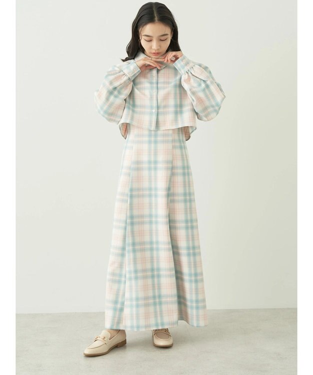 earth music&ecology ＣＨＥＣＫショートシャツジャケット Check Green