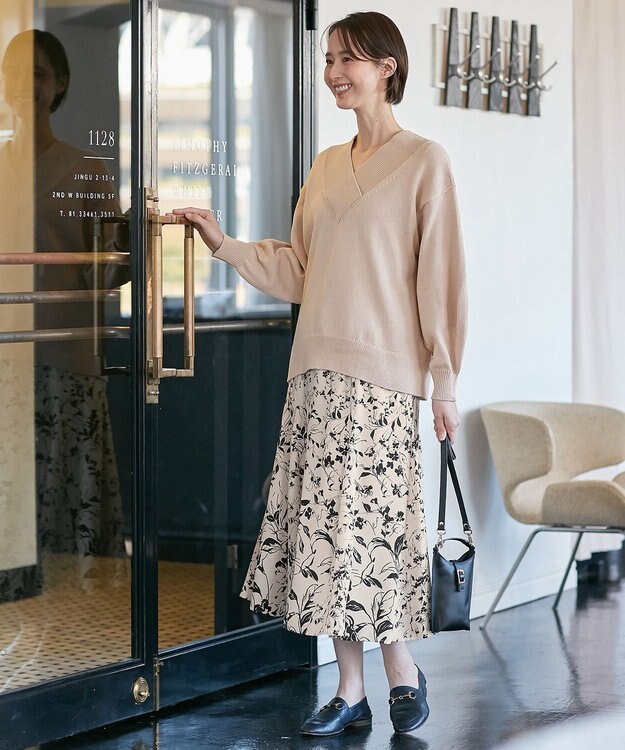 自由区 【XSサイズ～/洗える】コットンブレンドコード Vネックニット ピンク系