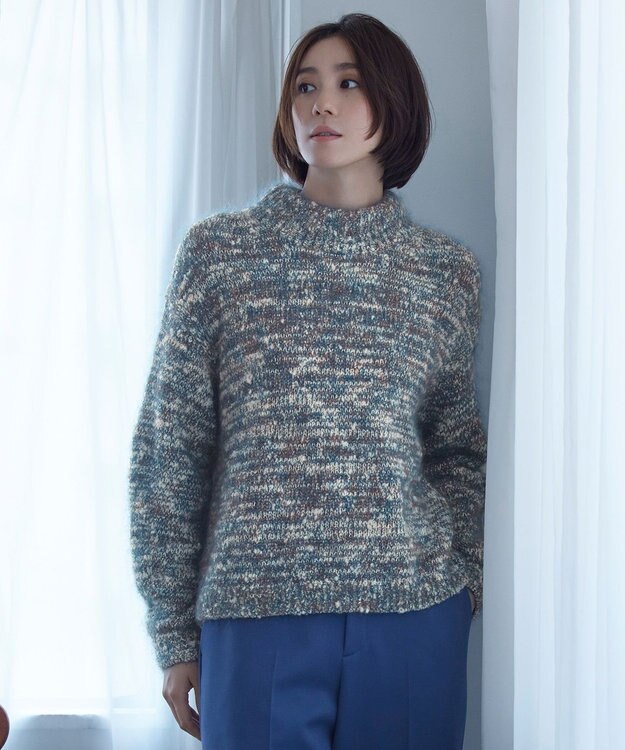 自由区 カラーミックスツイード クロップドニット ブルー系8