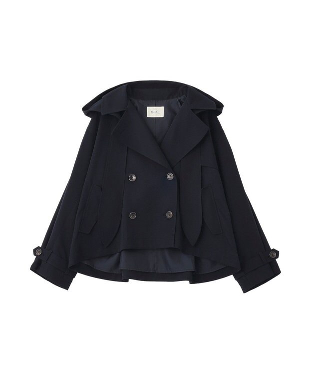 earth music&ecology 2WAYフードショートフレアトレンチ Navy