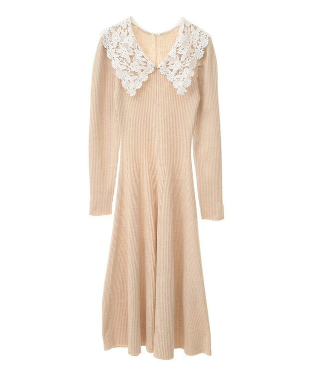 earth music&ecology 襟レースニットワンピース Ivory