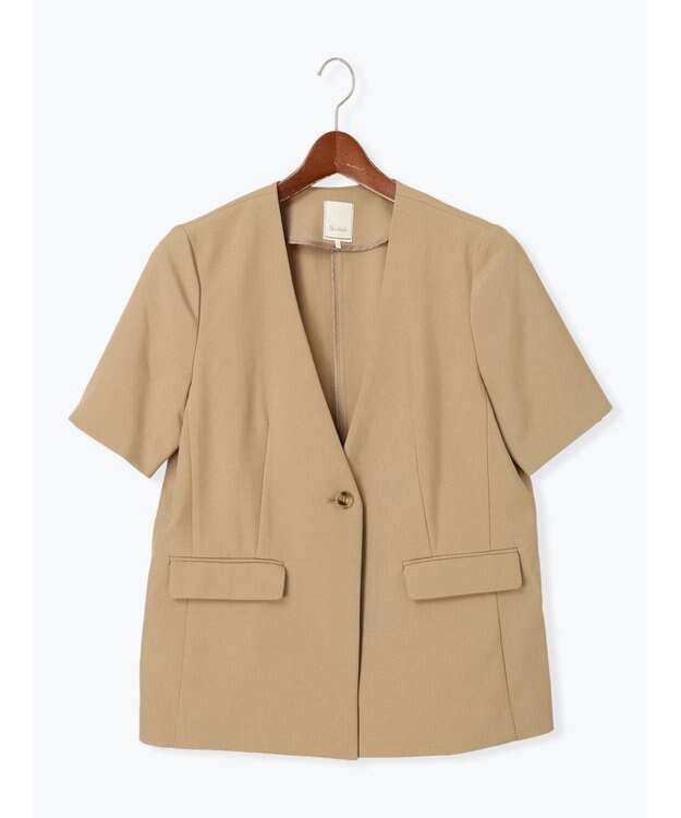 Te chichi 麻調Yカラージャケット ベージュ