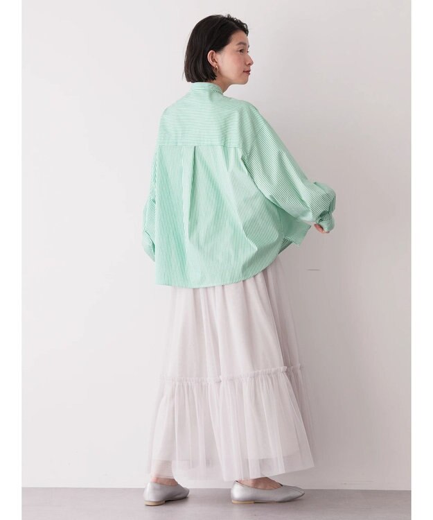 AMERICAN HOLIC イージーケア切替タックワイドシャツ Stripe Green