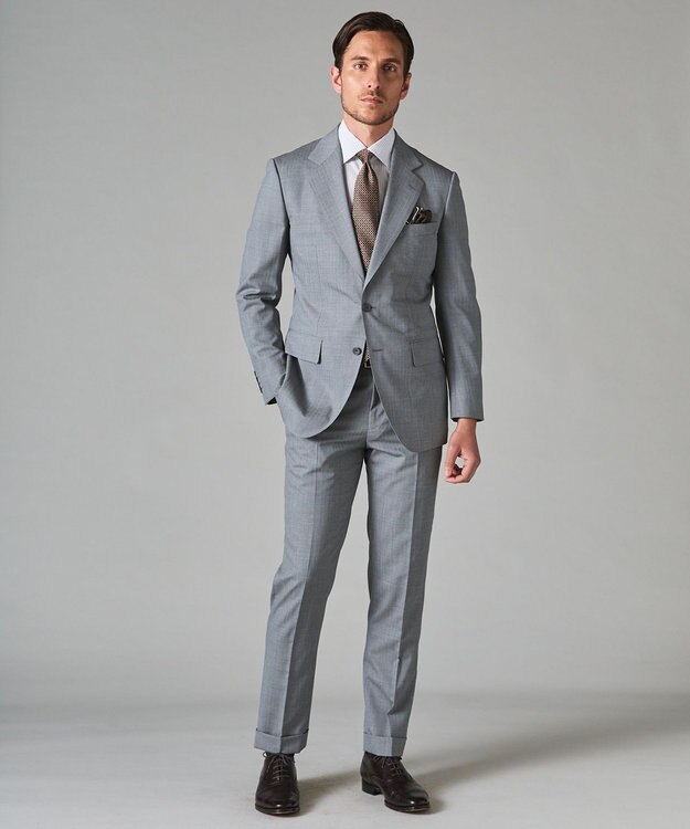 GOTAIRIKU 【形態安定】PREMIUMPLEATS_セミワイドカラー 通年ドレスシャツ（ストライプ） ライトグレー系1